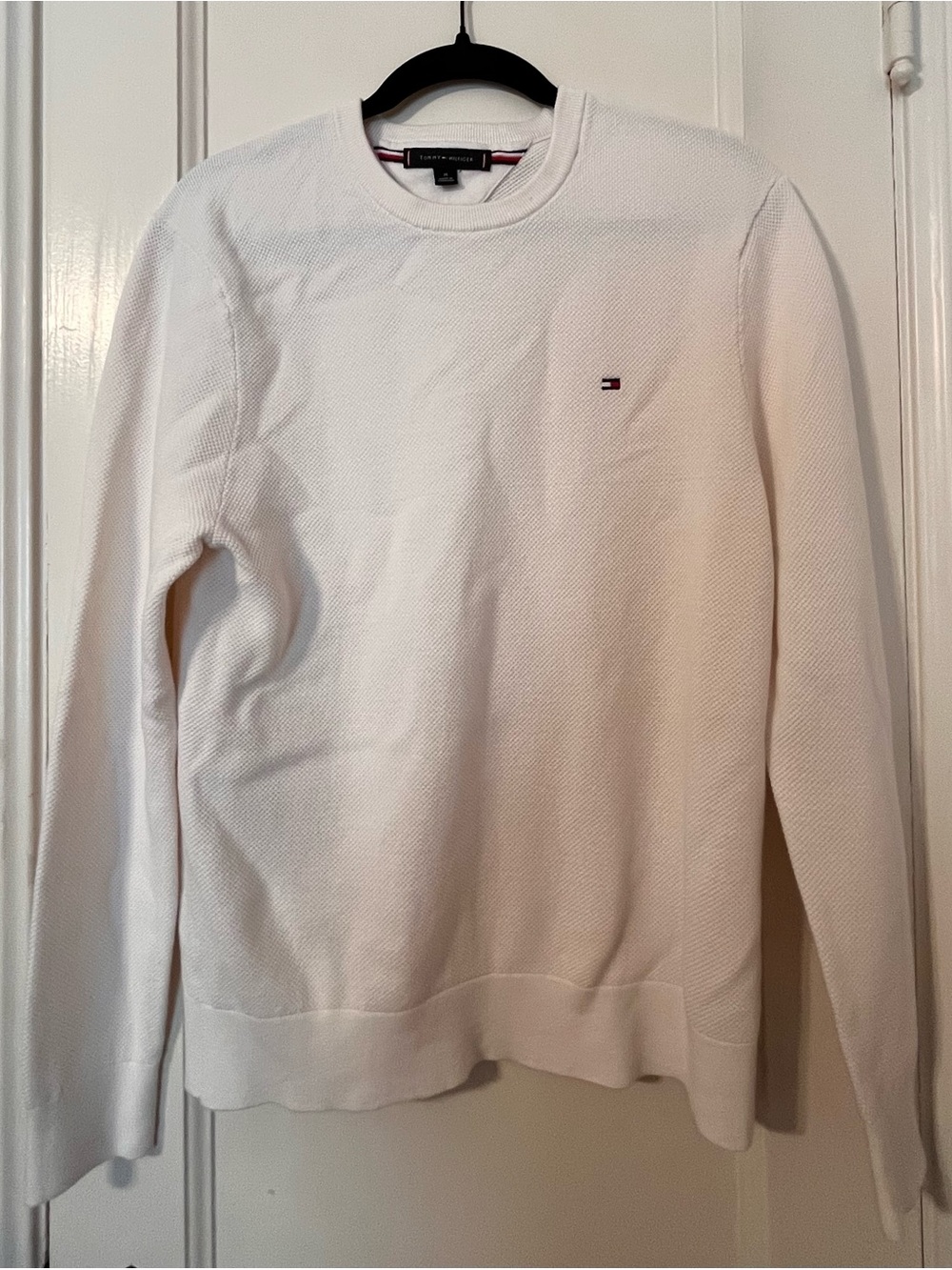 Tommy Hilfiger Men’s Medium Off-White/ white Textured Knit Crewneck Sweater
